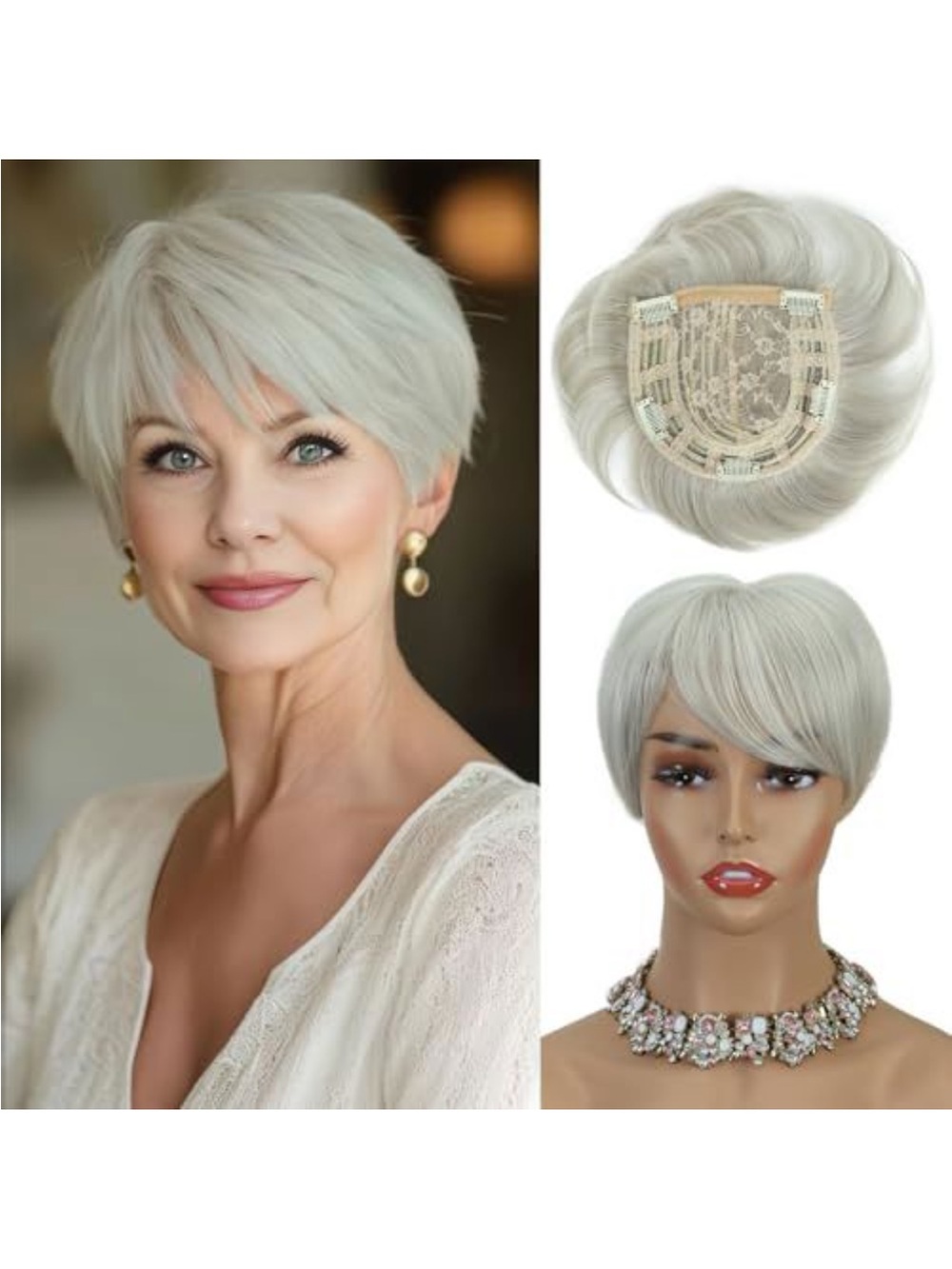 Platinum blonde Short Pixie Hair Topper - Natural-Looking  Hairpiece